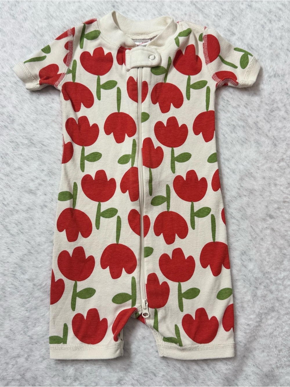 Hanna Andersson Red Tulip Floral Zip Shortie Romper 3-6M Baby Girl Organic